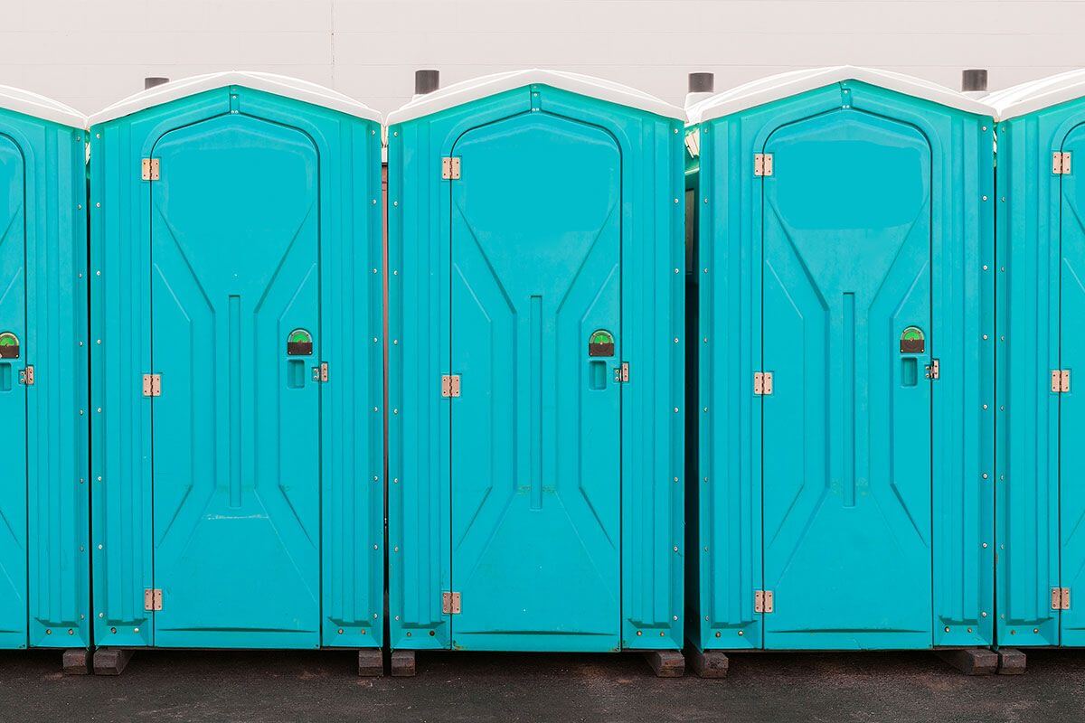 Industrial portable restroom units at a plant in Cherryvale, South Carolina