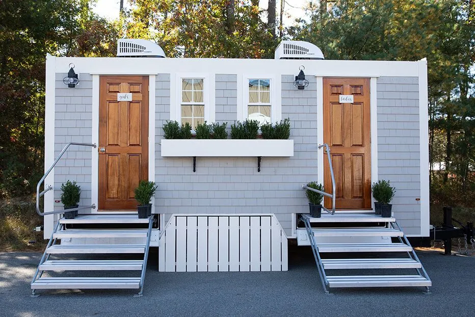 Wedding restroom units discretely staged at a venue in Cherryvale, South Carolina